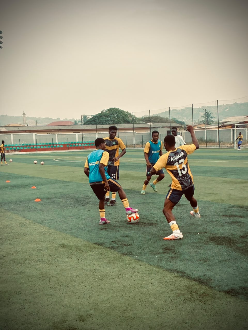 Footballers during a training session